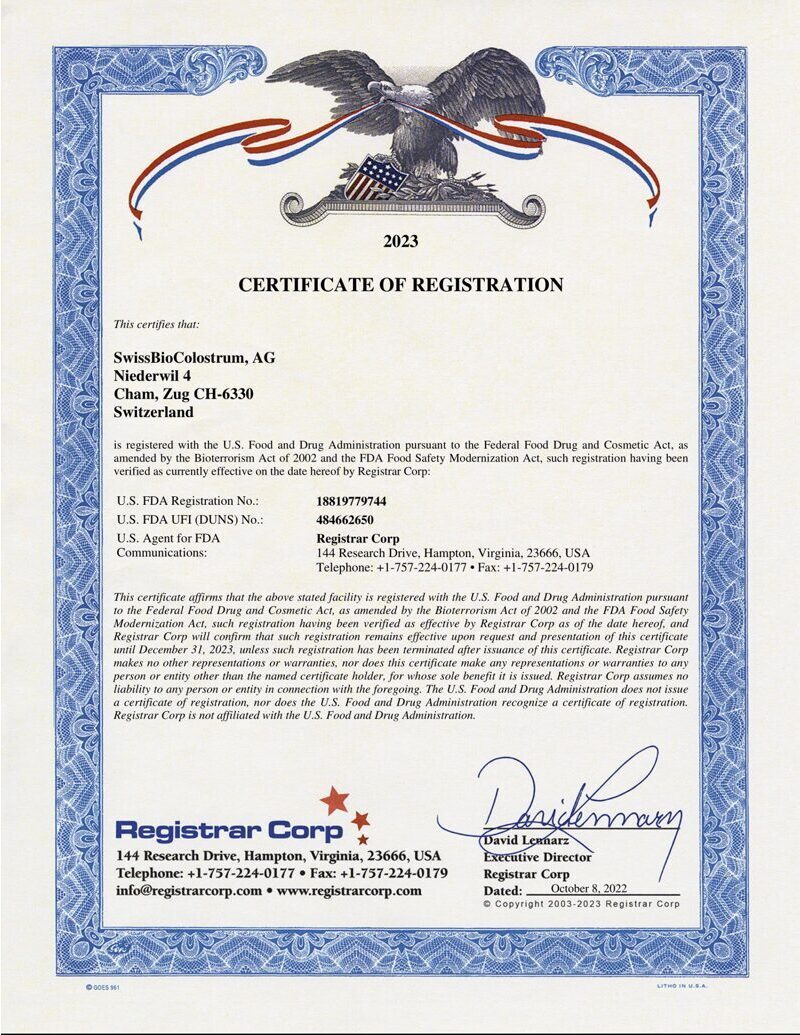FDA UCA Certificate 2023